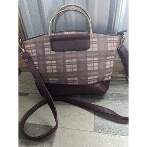 BOSALINA Crossbody Burgundy & Pink Purse W/ Gold Tone Bangle Handles & Hardware